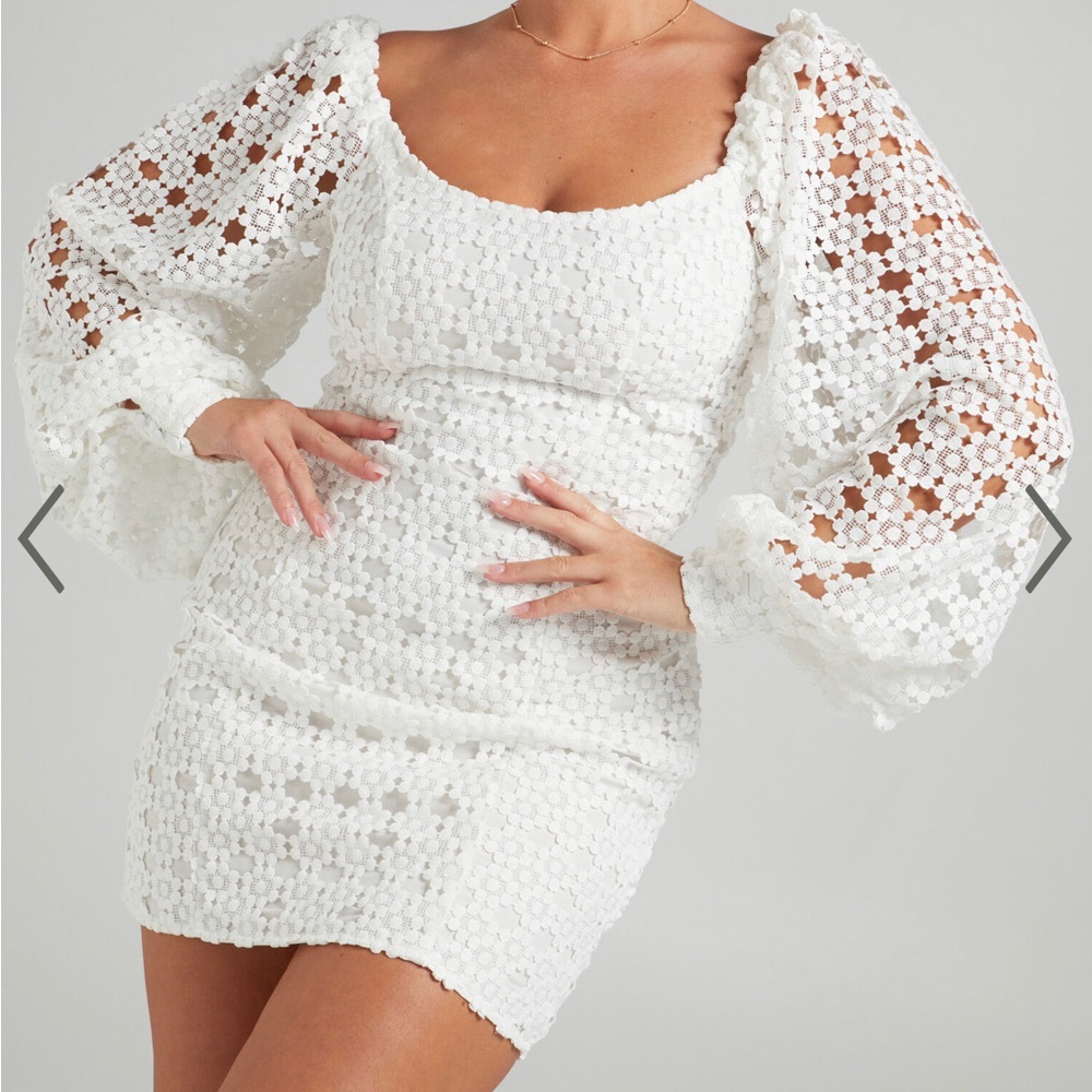 Showpo Briannah White Crochet Mini Dress